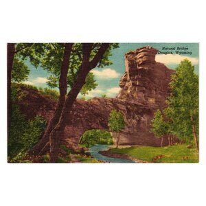 Natural Bridge Douglas Wyoming Vintage Linen Postcard Genuine Curteich C T Art